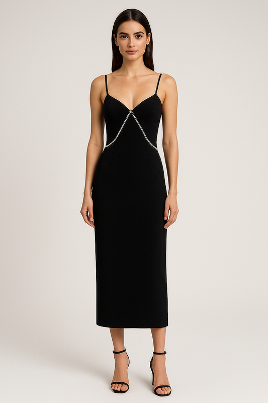 Sleek Black Midi Dress