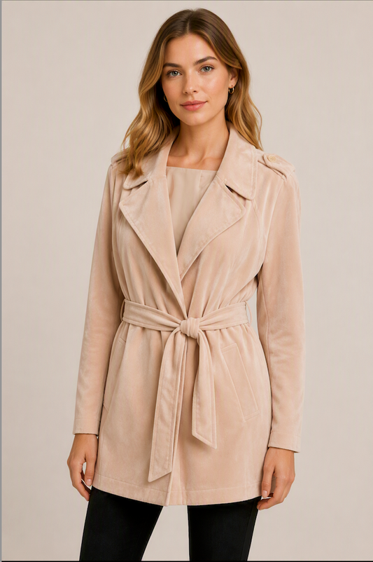 Bailey Soft Blush Faux Suede Trench Coat