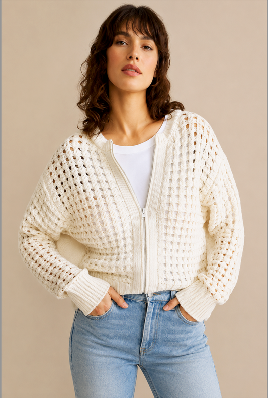 Crochet Inspired Zip Cardigan
